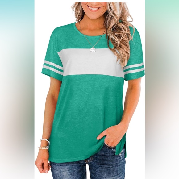 Green JomeDesign Womens Short Sleeve Tshirts Color Block Tees, Size XL - Picture 1 of 10
